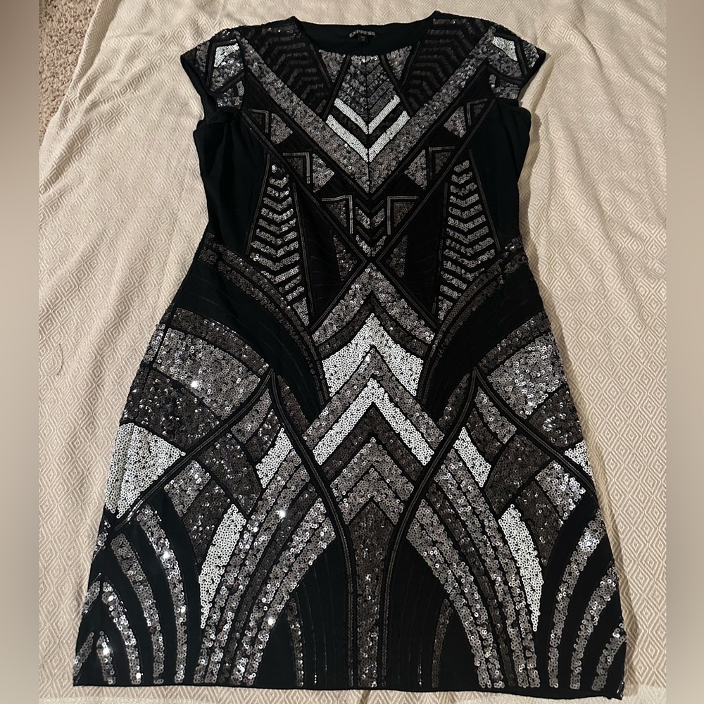 Express Sequin Dress: No zipper, double lined, stretch. EUC worn twice.